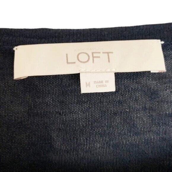 Ann Taylor Loft Navy Blue Lightweight Semi-Sheer Linen Blend Top Women's Medium - Picture 3 of 10